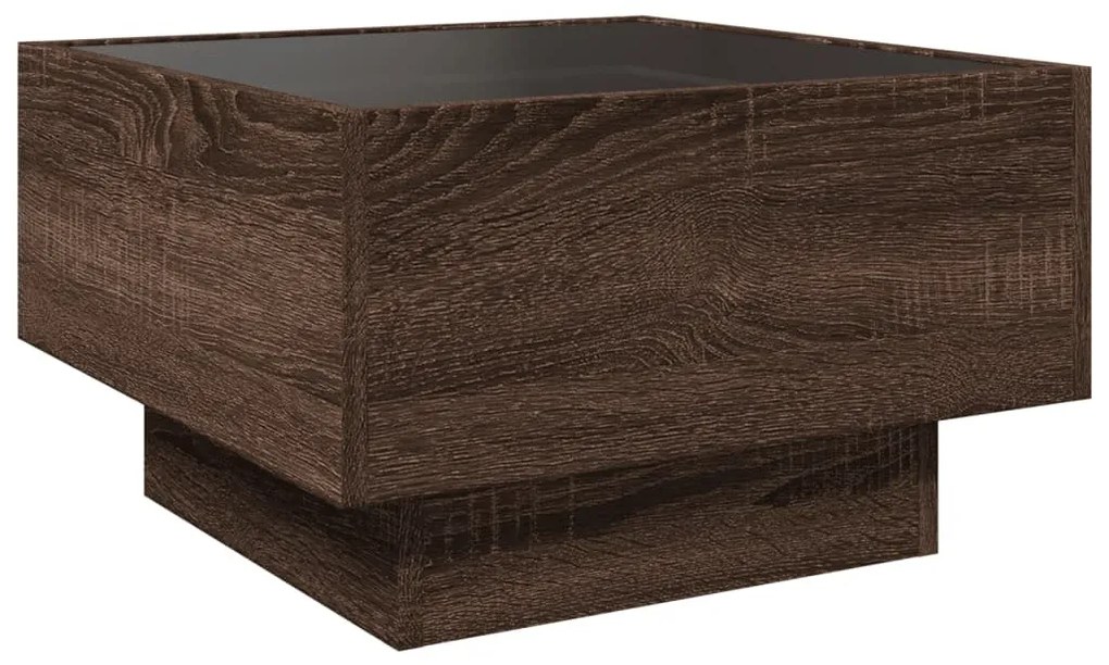 barna tölgy szerelt fa dohányzóasztal LED-del 50 x 50 x 30 cm