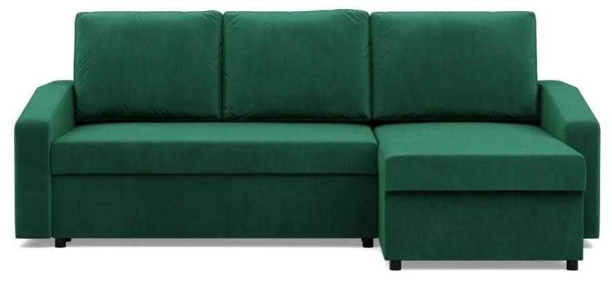 Zeus sarokkanapé, 2 ágyneműtartóval, döntött kartámasz, bársony, univerzális oldal, bonell töltet, zöld