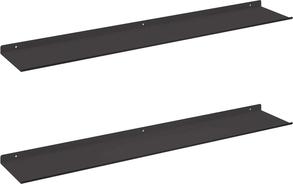 vidaXL Lebegő polc 2 pcs Fekete 100 x 18 x 2,5 cm Acél