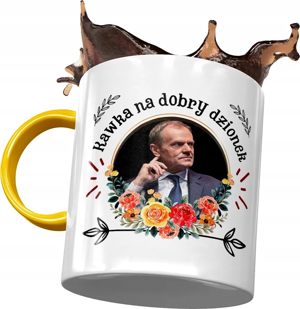 Bögre Sárga Donald Tusk Po Ajándék Platform Nyomtatott Fotóval