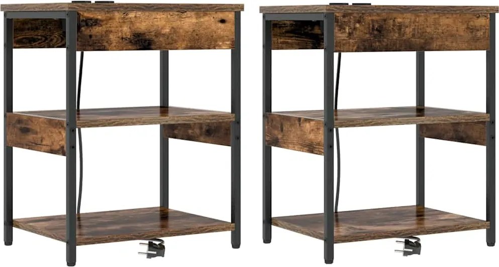 vidaXL Éjjeliszekrény 2 pcs Füstölt tölgy 41 x 31 x 51 cm Faanyag
