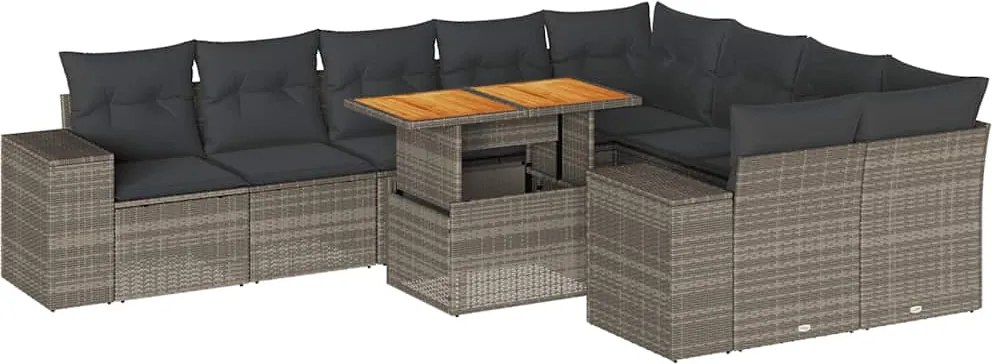 vidaXL 10 részes szürke polyrattan akácfa kerti ülőgarnitúra párnákkal