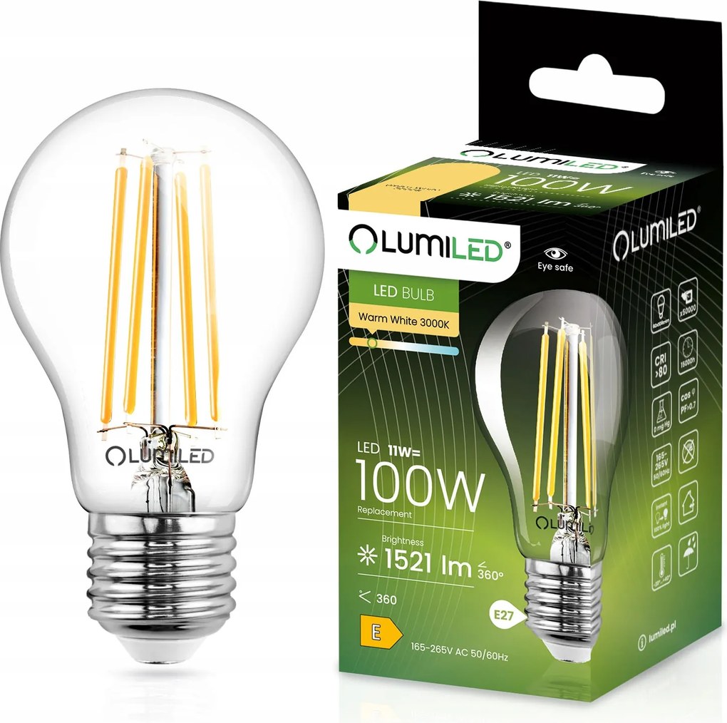 Led izzó E27 A60 11W 100W 1521lm 3000K Meleg Dekorációs Filament