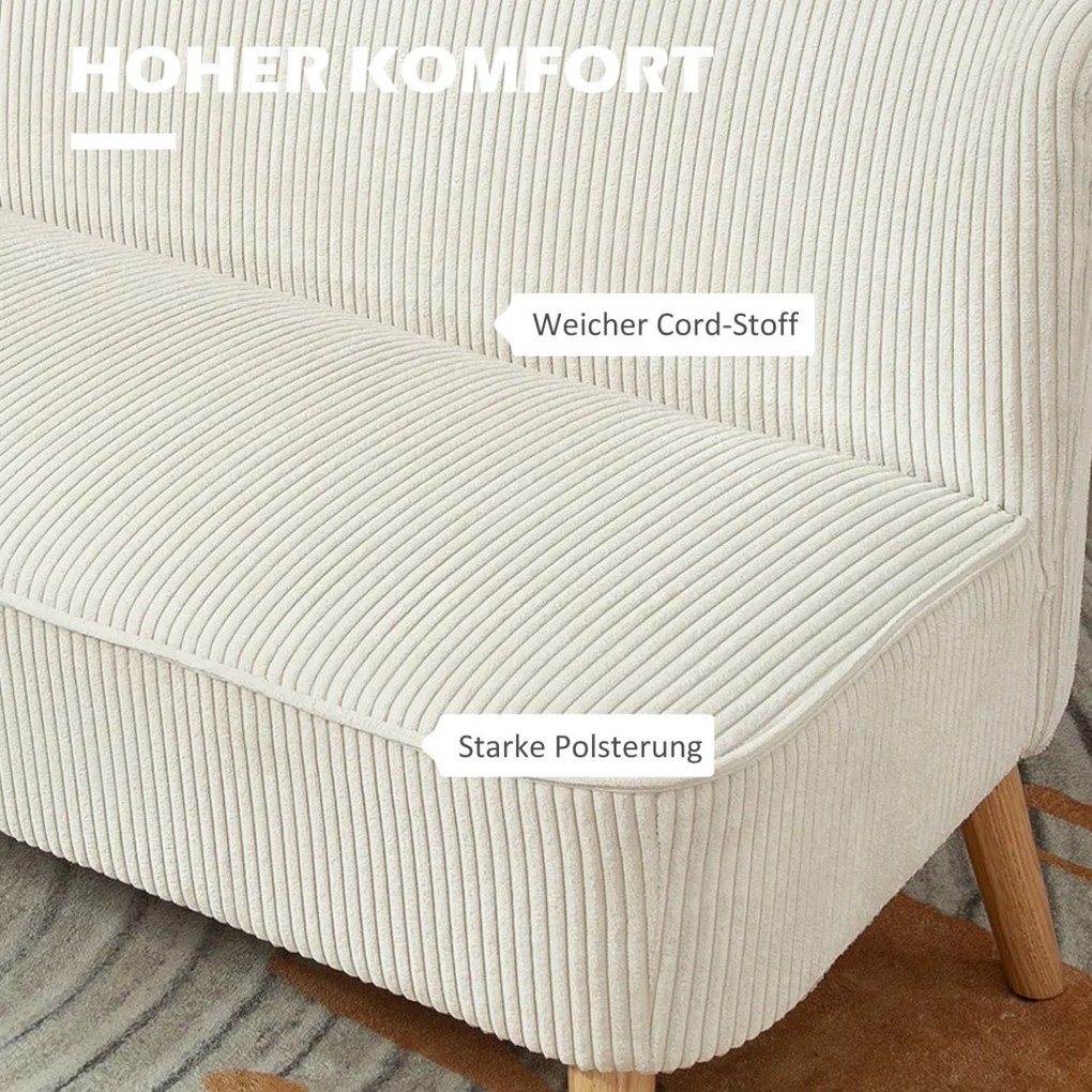 HOMCOM 2 személyes kanapé, puha kárpitozású, könnyen kezelhető huzattal, krémfehér