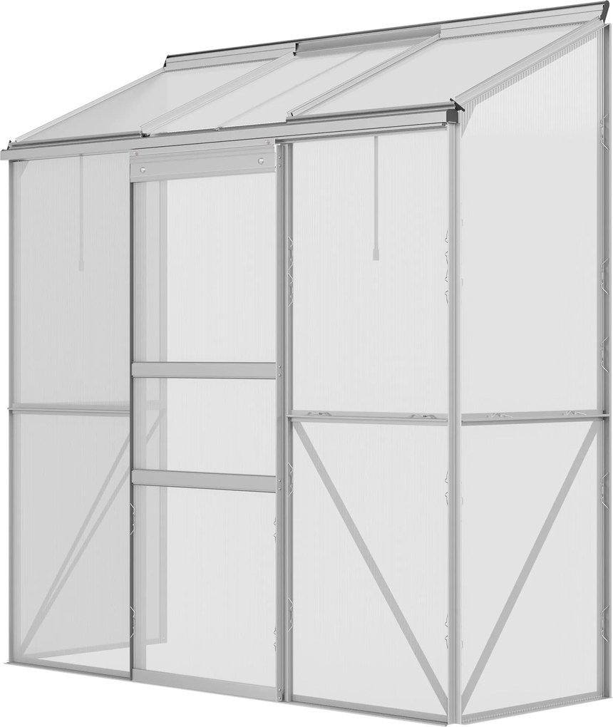 Outsunny Üvegház, Falhoz Illeszkedő Üvegház Csúszó Ajtóval, Hajtható Tetőablakokkal, Paradicsomház, Növényház Kerthez, Polikarbonát és Alumínium Anyag