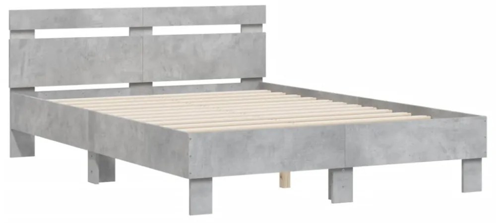 betonszürke szerelt fa ágykeret fejtámlával 120x190 cm