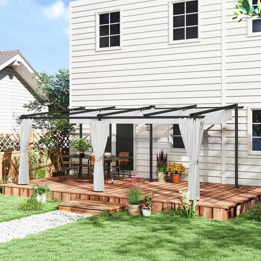 Outsunny Kerti Pergola 3 x 6 m Összecsukható Csúszó Pavilon Oldalfalakkal, Kerti Sátor, Magas Sűrűségű 180g/m² Poliészter, Napvédő Tető UPF30+, Terasz