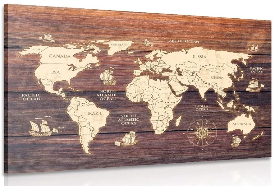 Kép világtérkép fa hatású háttéren