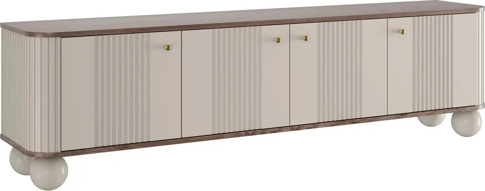 Vesper 4D TV-szekrény 187 cm - kasmír / diófa / arany fogantyúk / gömb alakú lábak