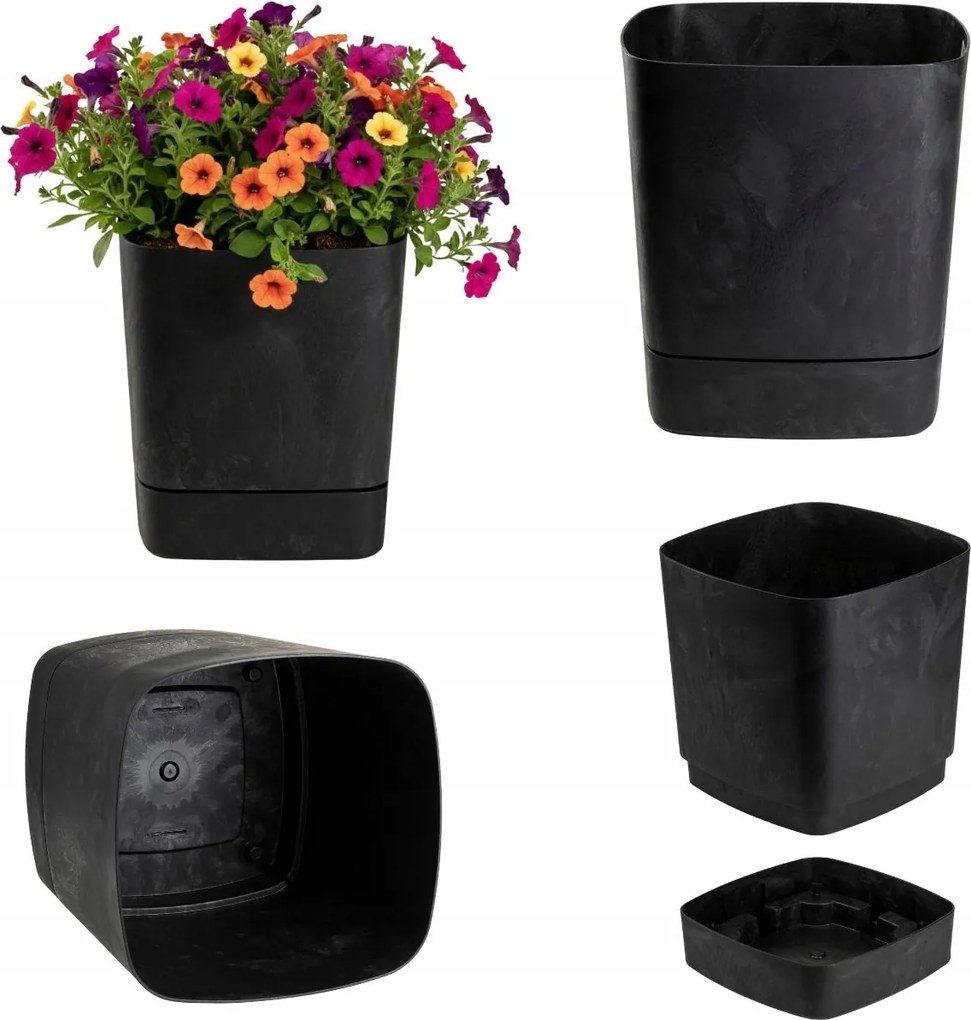 Virágtartó Állvány Fekete Beton Utánzat 30x30 cm négyzet alakú műanyag