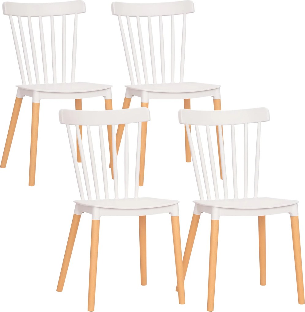 HOMCOM 4 db-os Északi Stílusú Étkezőszék Szett Magas Háttámlával, Polipropilén Ülés és Bükkfa Lába, Terhelhetőség 120 kg, 48x52.5x83 cm, Fehér | Aosom
