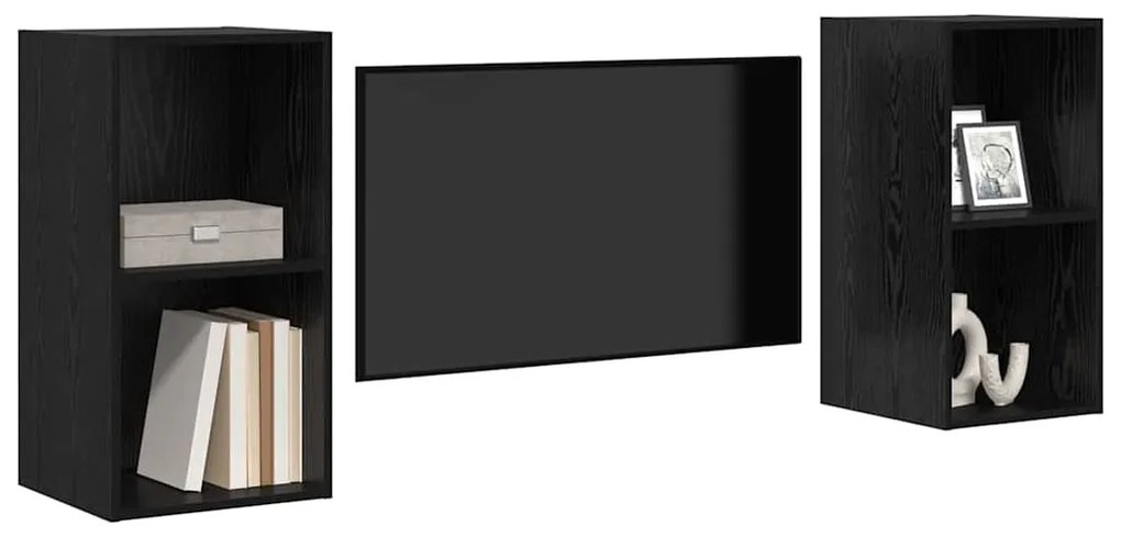 Fali TV Szekrény 2 pcs Fekete tölgy 37 x 37 x 72 cm Faanyag
