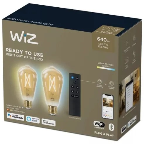 KÉSZLET 2xLED Dimmelhető izzó ST64 E27/7W/230V 2000-5000K CRI 90 Wi-Fi + távirányító-WiZ