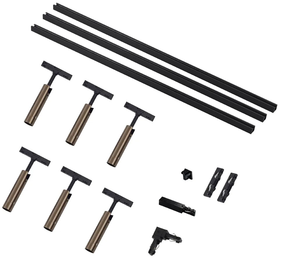 Modern sínrendszer 6 sötét bronz spotlámpával, 1 fázisú - Slimline Uzzy