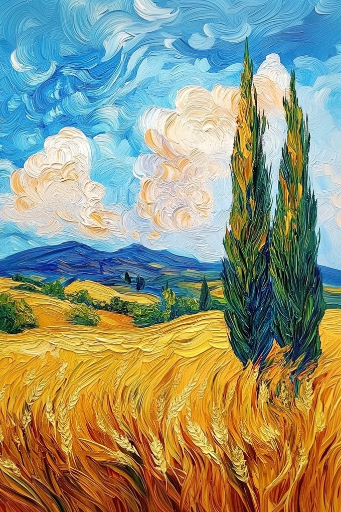 Vászonkép Canvas Tájkép Nyár Mező Gabona Hegyek Ciprus 80x120