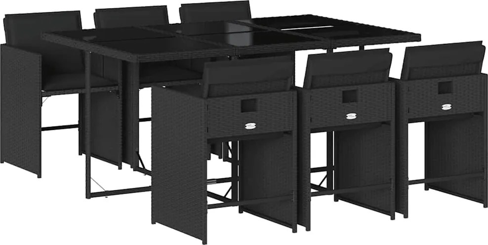 vidaXL 7 részes fekete polyrattan kerti étkezőgarnitúra párnával