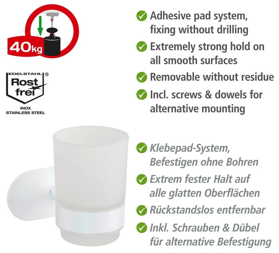 Fehér öntapadós üveg fogkefetartó pohár Orea – Wenko