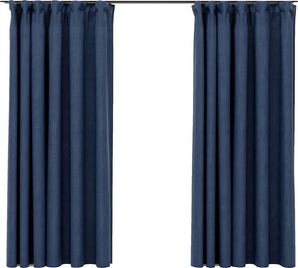 vidaXL 2 db kék vászonhatású sötétítőfüggöny kampókkal 140 x 175 cm