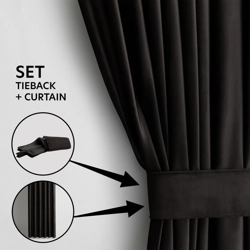 Fekete bársony dimout (részleges sötétítő) függöny 140x245 cm Eyelets – Restilo