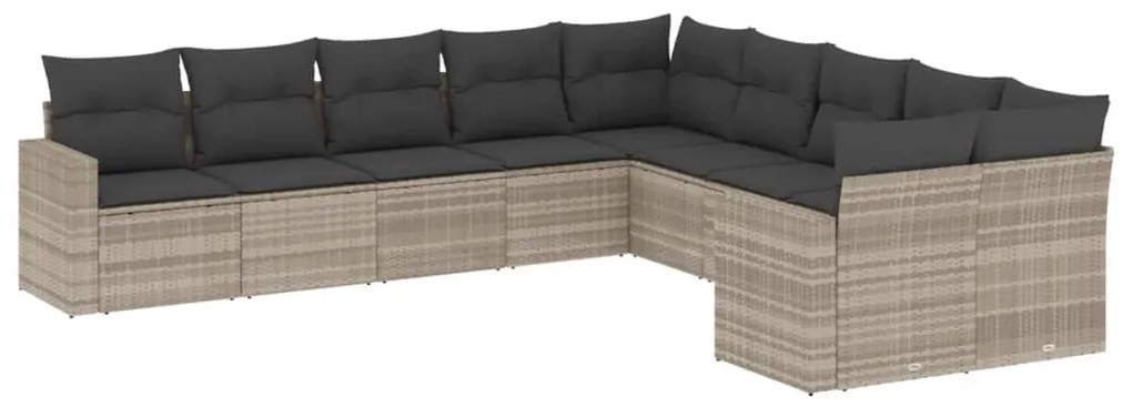 10 részes világosszürke polyrattan kerti ülőgarnitúra párnákkal
