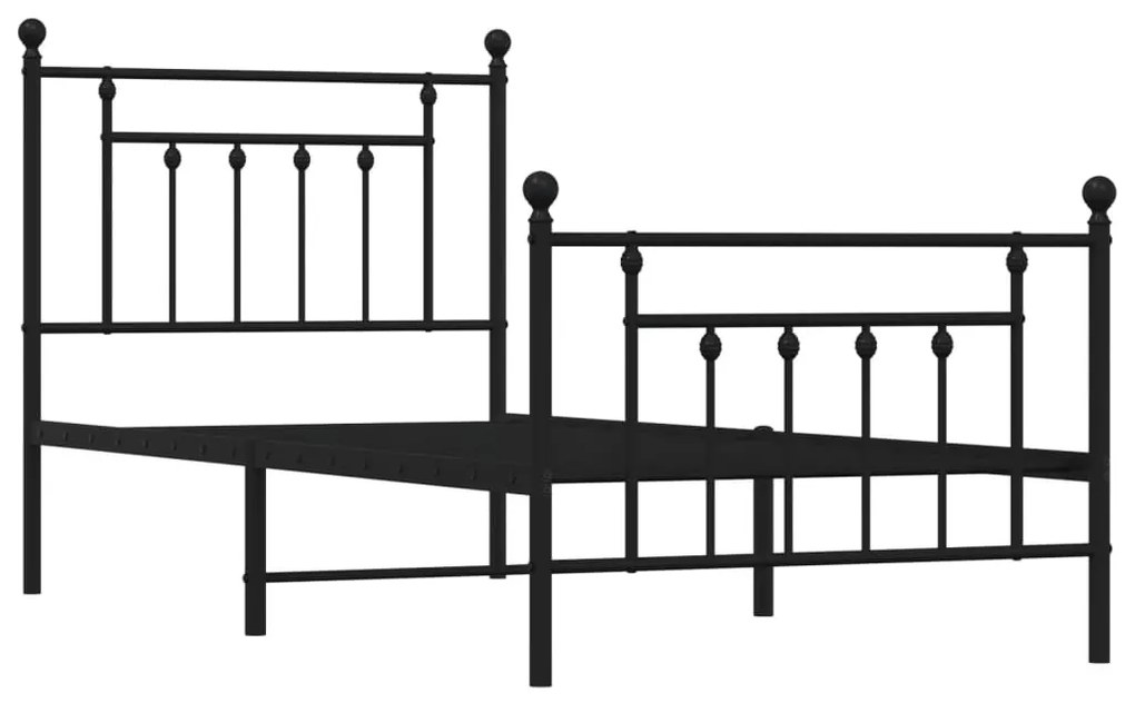 fekete fém ágykeret fej- és lábtámlával 90 x 200 cm