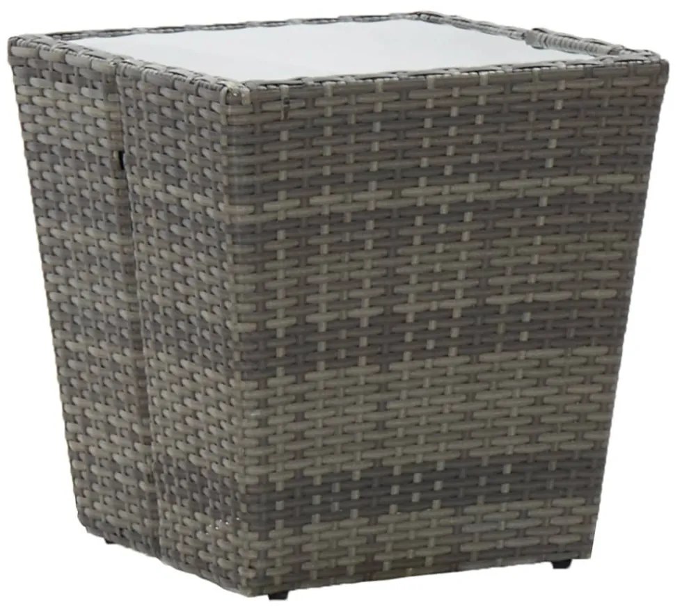 3 részes szürke polyrattan/üveg bisztrógarnitúra párnákkal