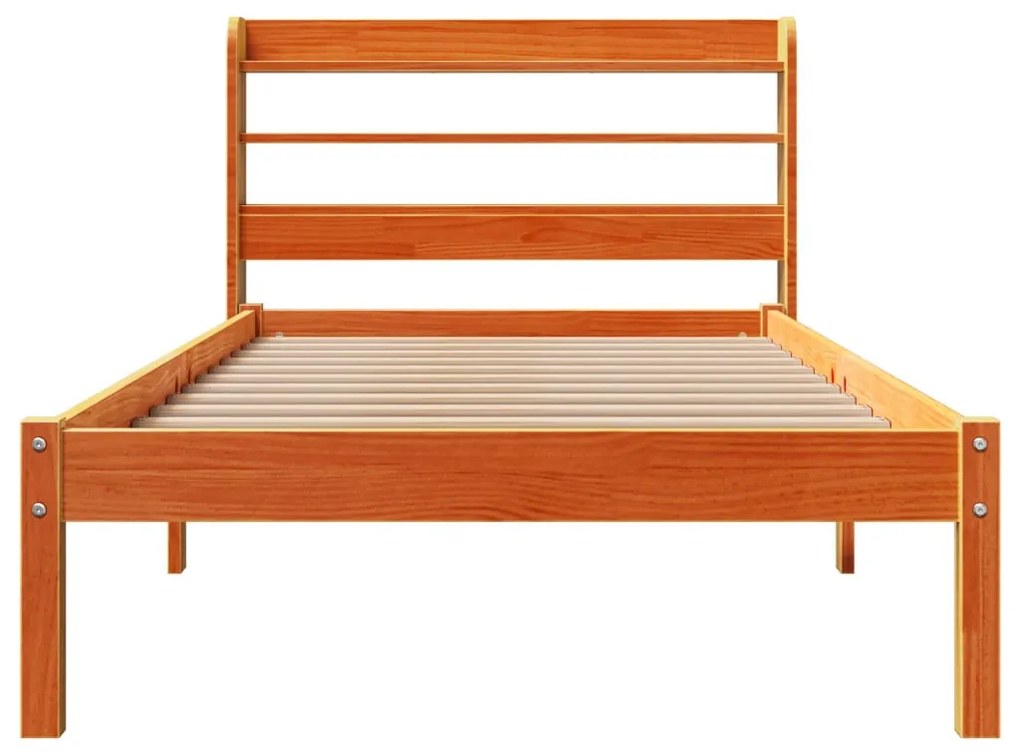 viaszbarna tömör fenyőfa ágykeret fejtámlával 100 x 200 cm