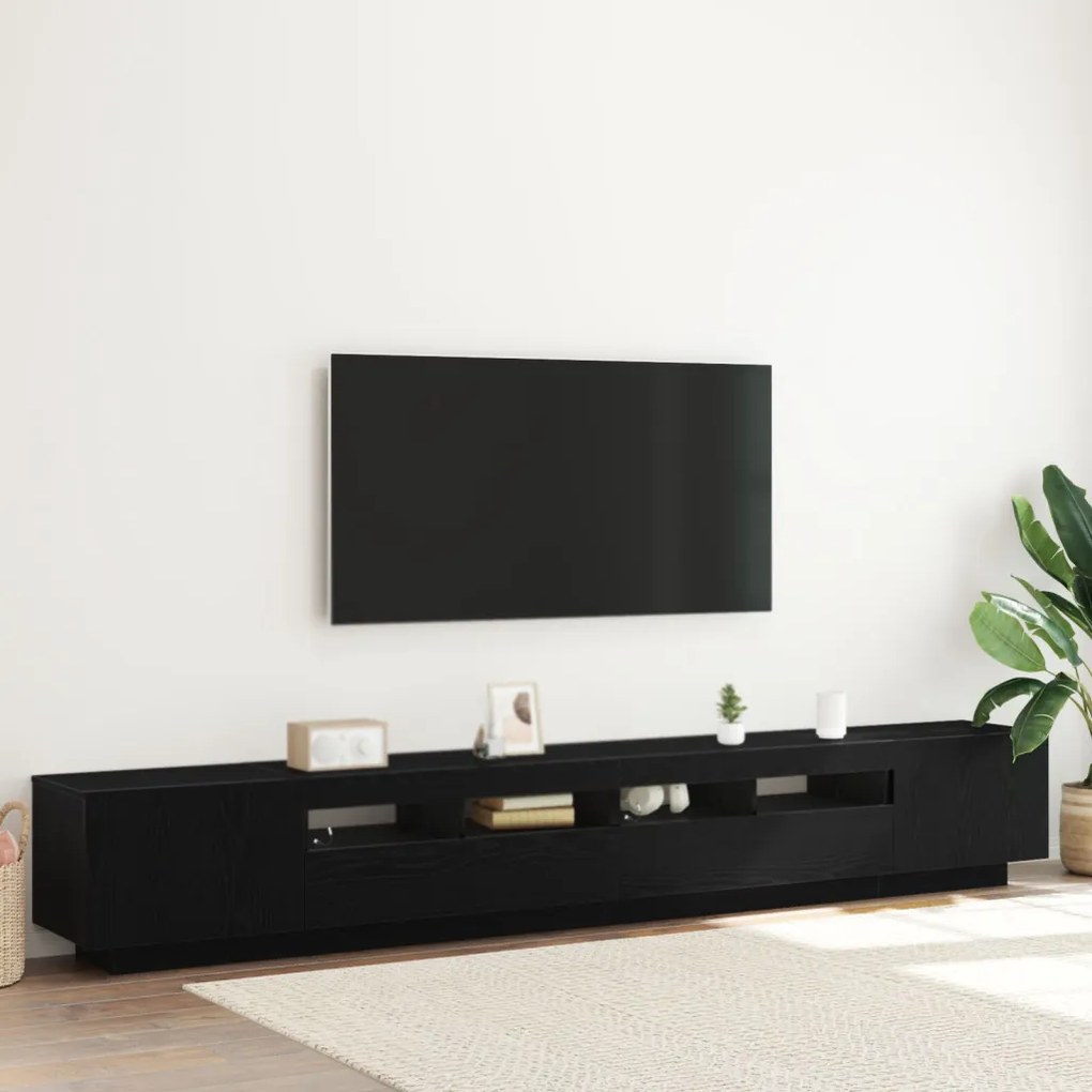 TV Szekrény LED Fénnyel Fekete Tölgy 260x35x40 cm Összeszerelve