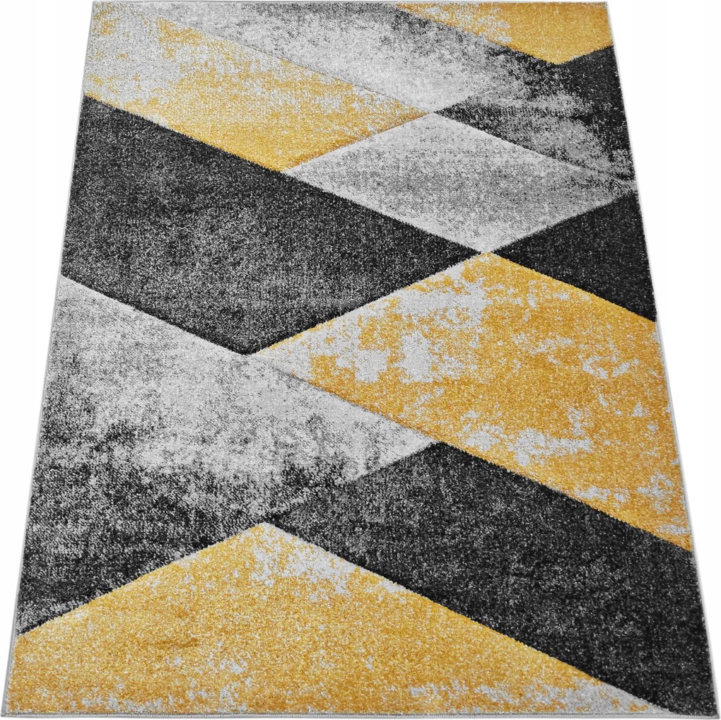 Szőnyeg 140x190 Szürke Sárga Modern Geometrikus Nappali Vastag Masszív