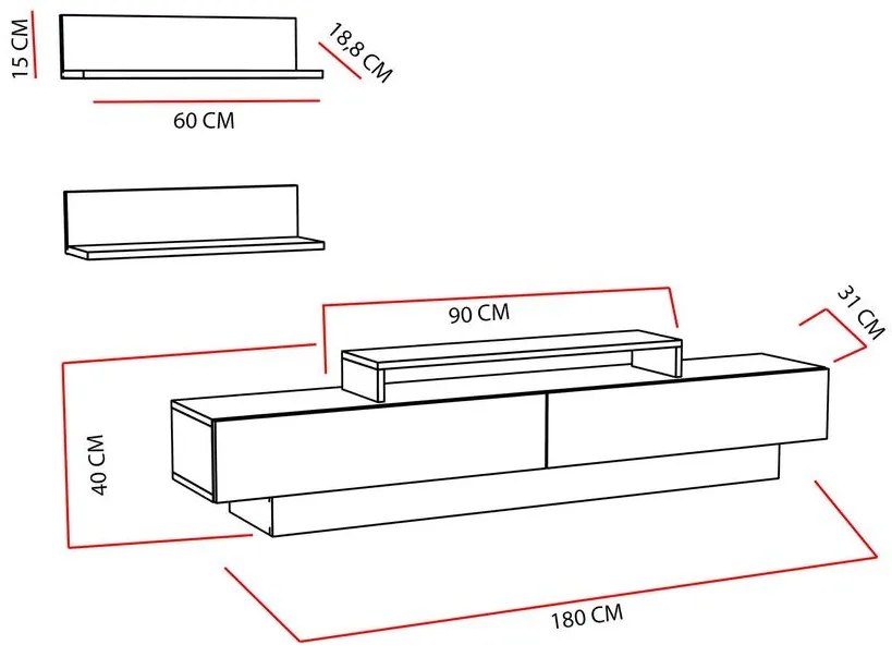 TV szekrény Lusi - White, Oud Oak