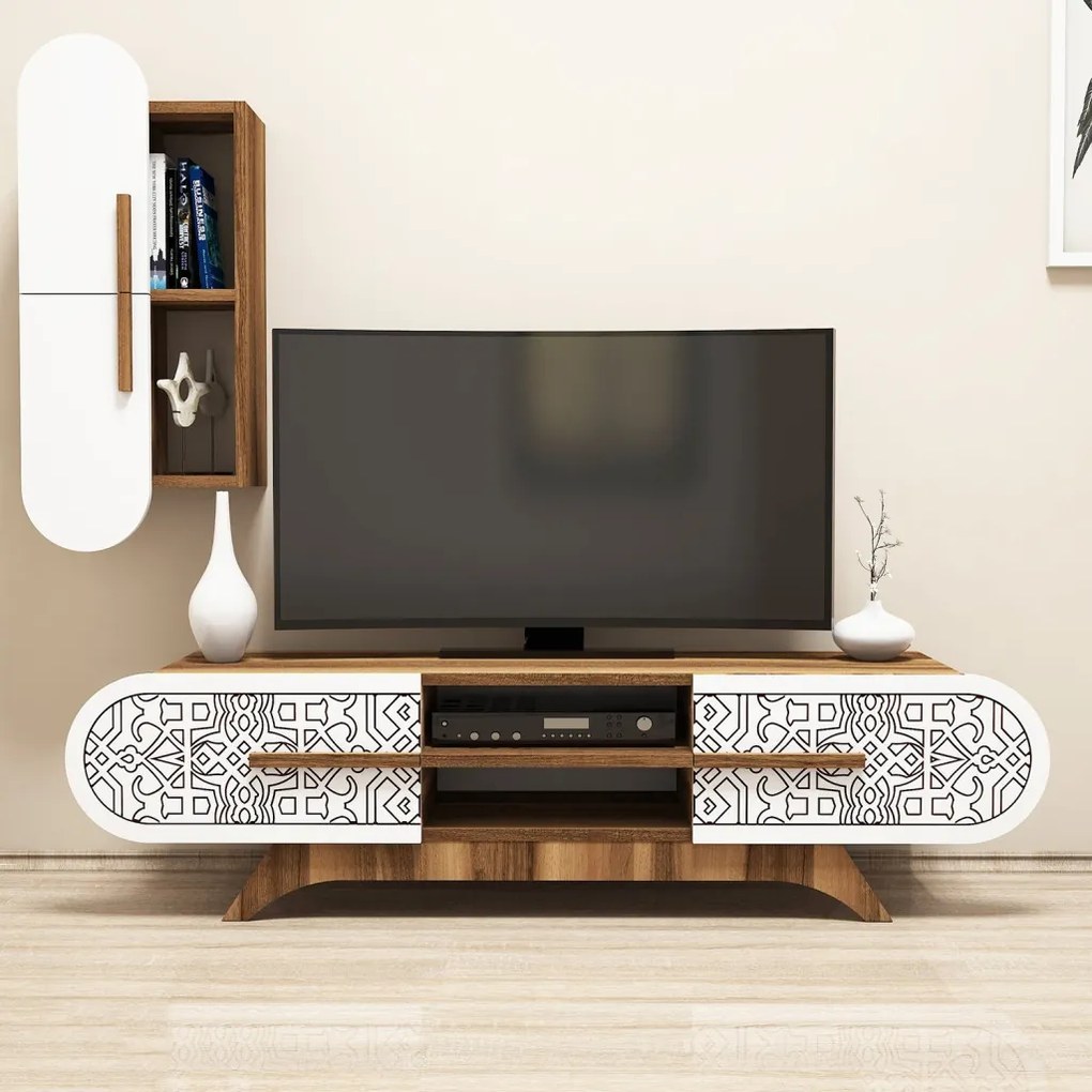 Defne TV-állvány, dió-fehér, 145 cm – TR845HCT3022
