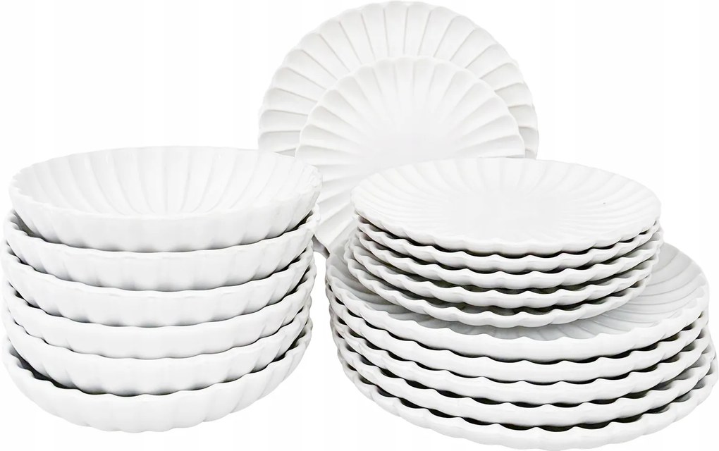 Ebédlőtál 6 Személyes Fehér Kerámia Fényes Tányér 18 Részes