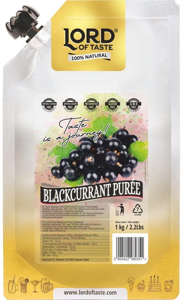 LORD OF TASTE gyümölcspüré, feketeribizli, 1kg