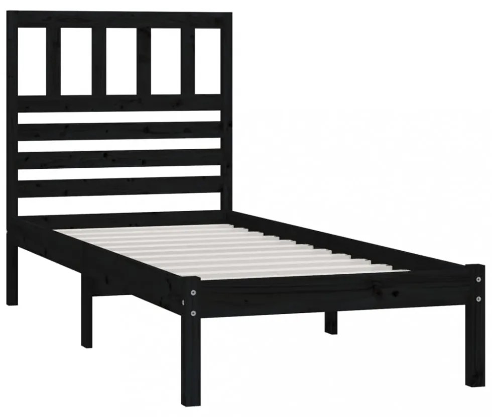 fekete egyszemélyes tömör fenyőfa ágykeret 75 x 190 cm