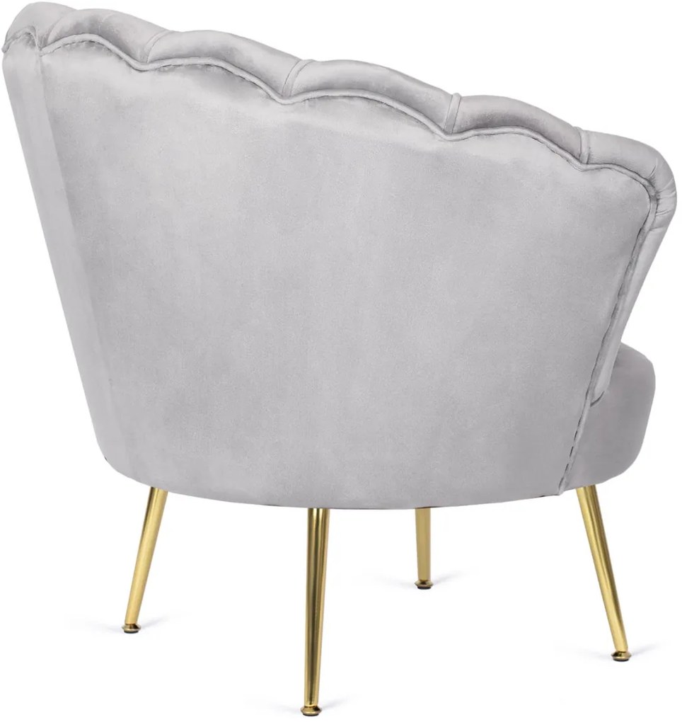 Elegáns Fotel Szürke Bársony Kárpittal, Aranyszínű Lábakkal. ANGEL