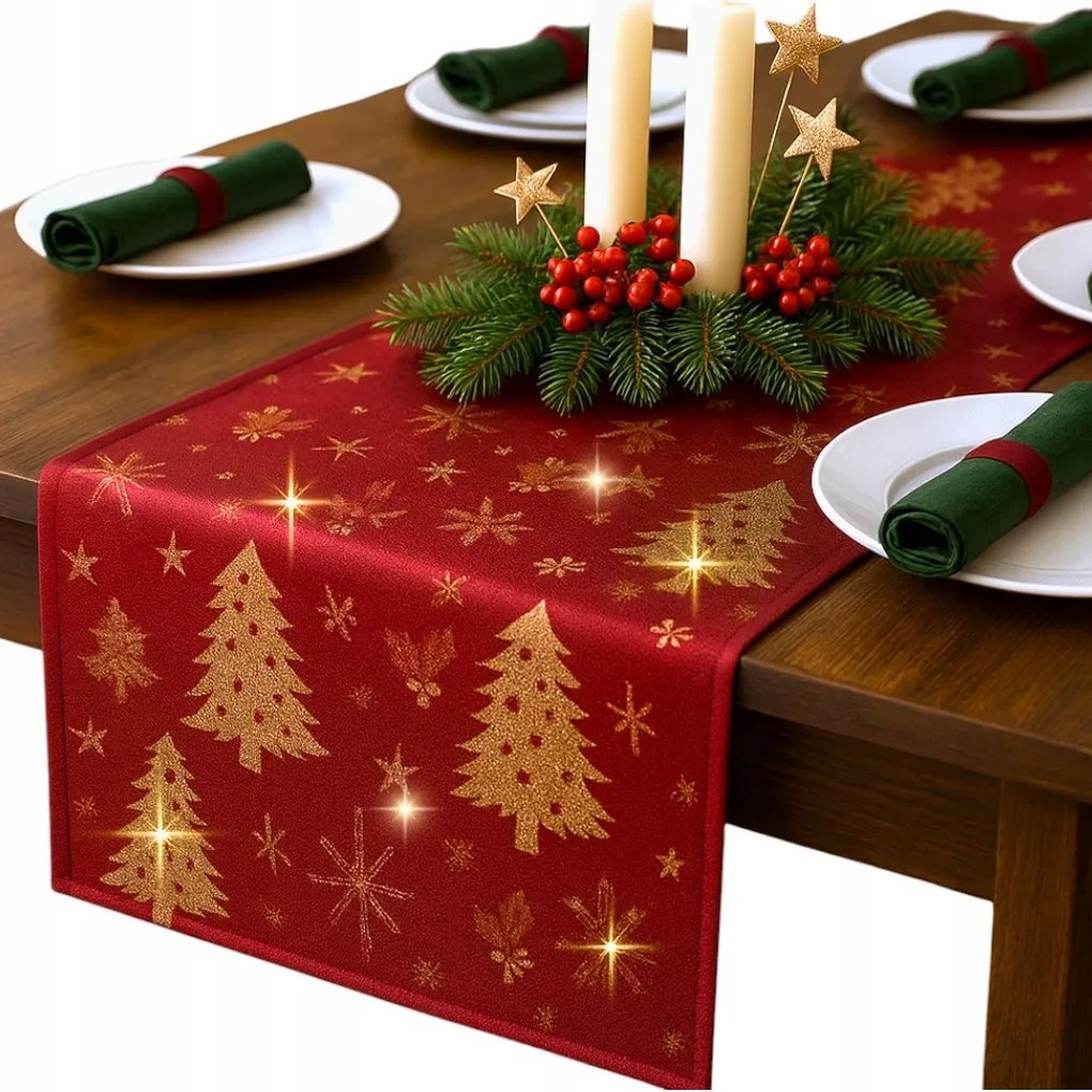 Karácsonyi Futópad Piros Arany Karácsonyfa 60x120 Karácsony