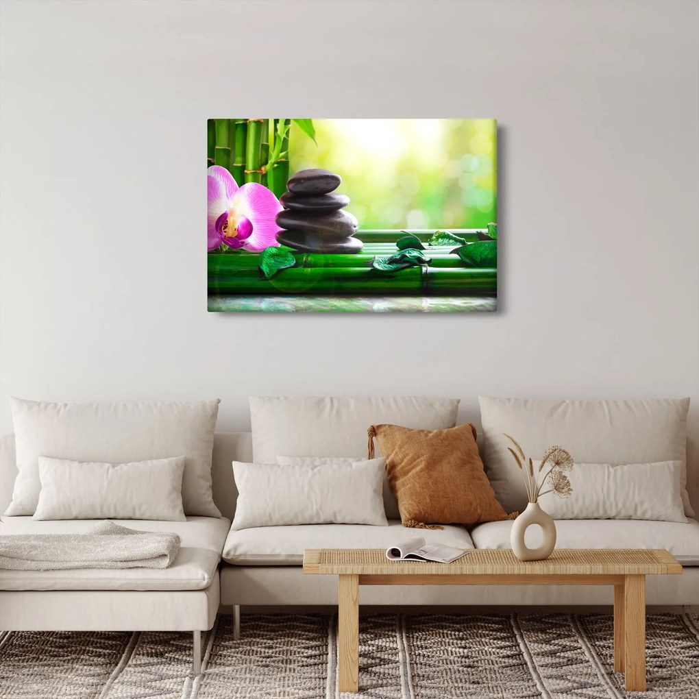 Kép a masszázs kövek és orchideák a vízen (90x60 cm)