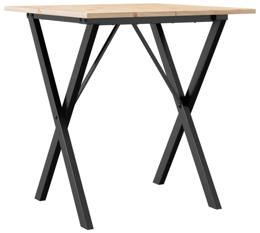 tömör fenyőfa és öntöttvas étkezőasztal X-vázzal 70x70x75 cm