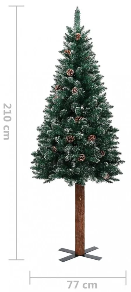 zöld vékony karácsonyfa valódi fával és fehér hóval 210 cm