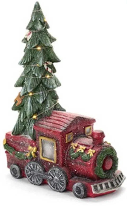 Karácsonyfa mozdonyban LED-es kerámia figura