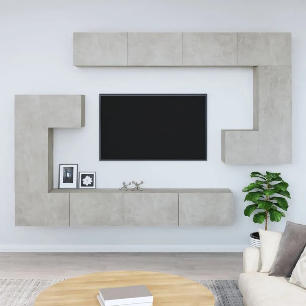 betonszürke falra szerelhető szerelt fa TV-szekrény