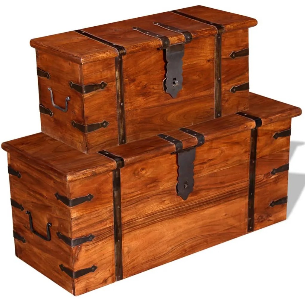 kétrészes tömör fa tárolóláda szett