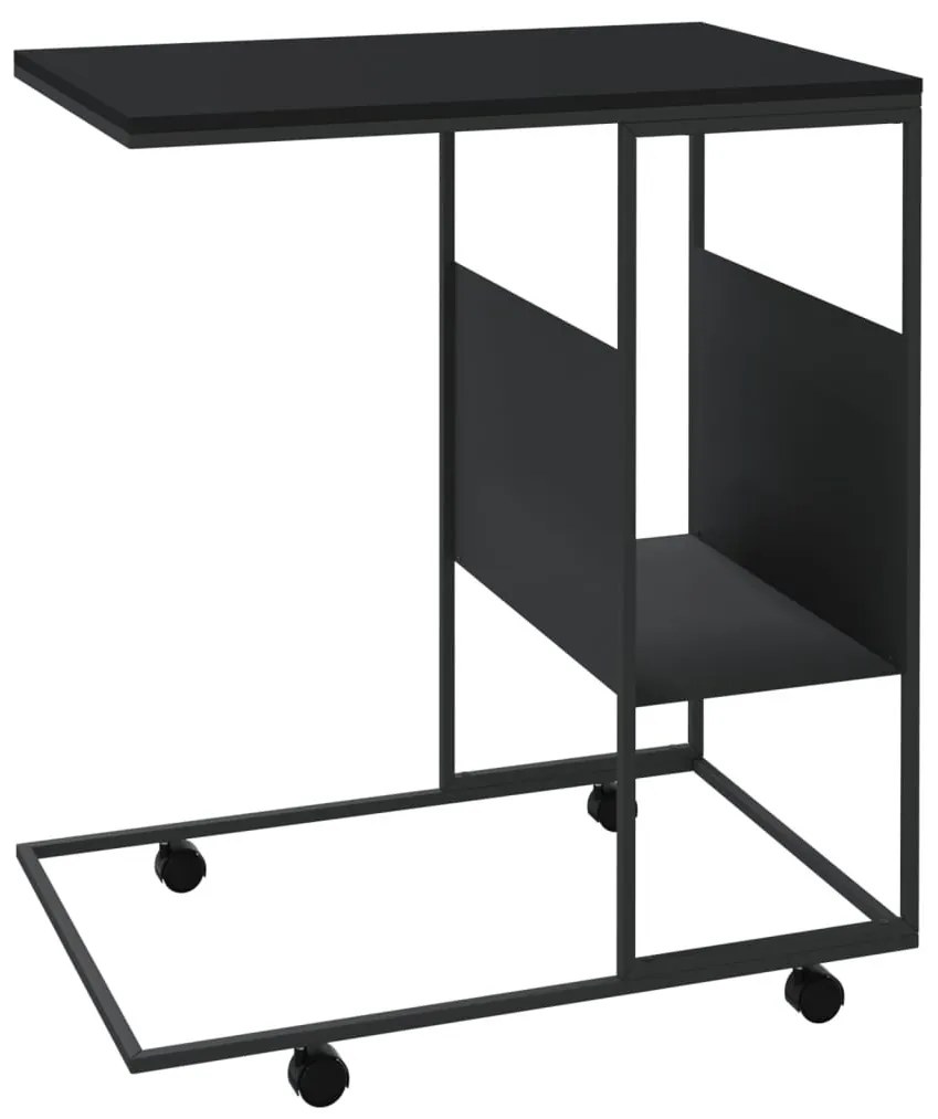 Fekete szerelt fa kisasztal kerekekkel 55x36x63,5 cm