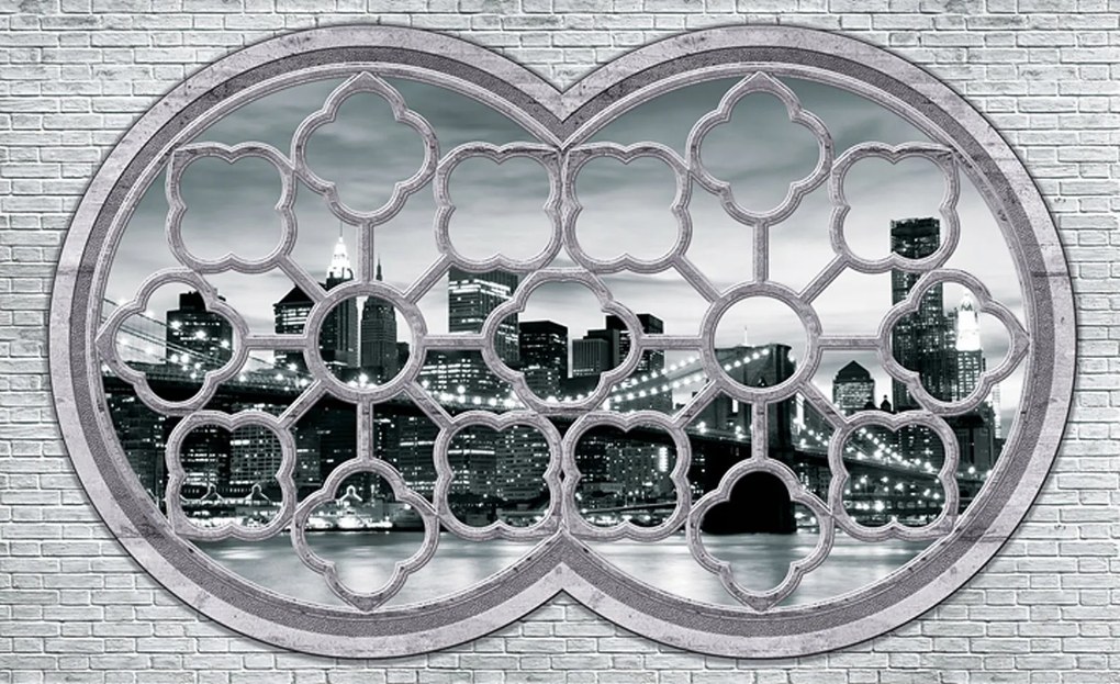 Flizelin fotótapéta Város ablakkeretben felhőkarcolók 208x146 +ragasztó