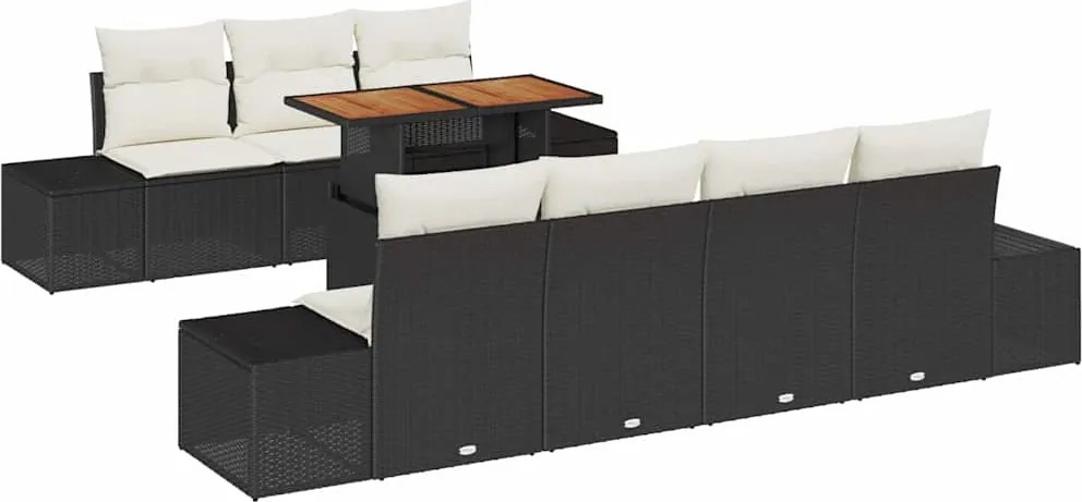 vidaXL Kert étkező szett párnával 8 pcs Fekete és Krém