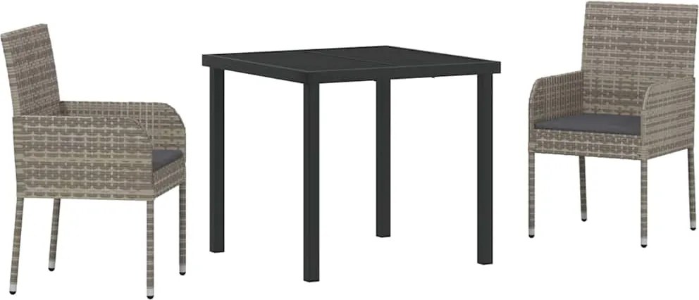 vidaXL Kert étkező szett párnával 3 pcs Szürke polirattan