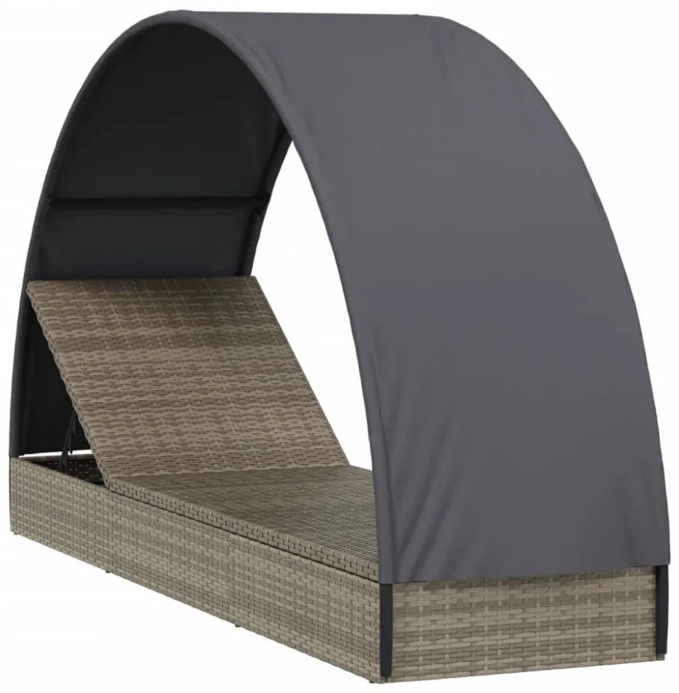 szürke polyrattan napágy kerek tetővel 211 x 57 x 140 cm