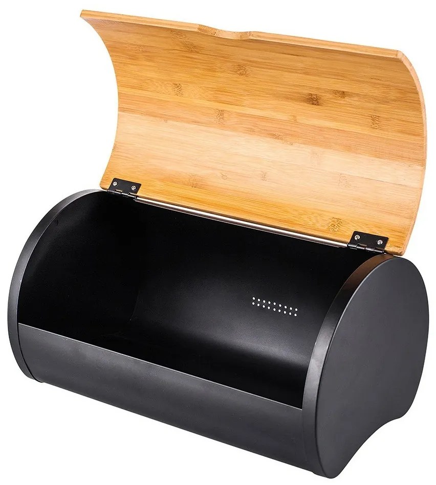 Altom Kenyértartó bambusz fedővel 37,7 x 24,3 x 20,4 cm, fekete