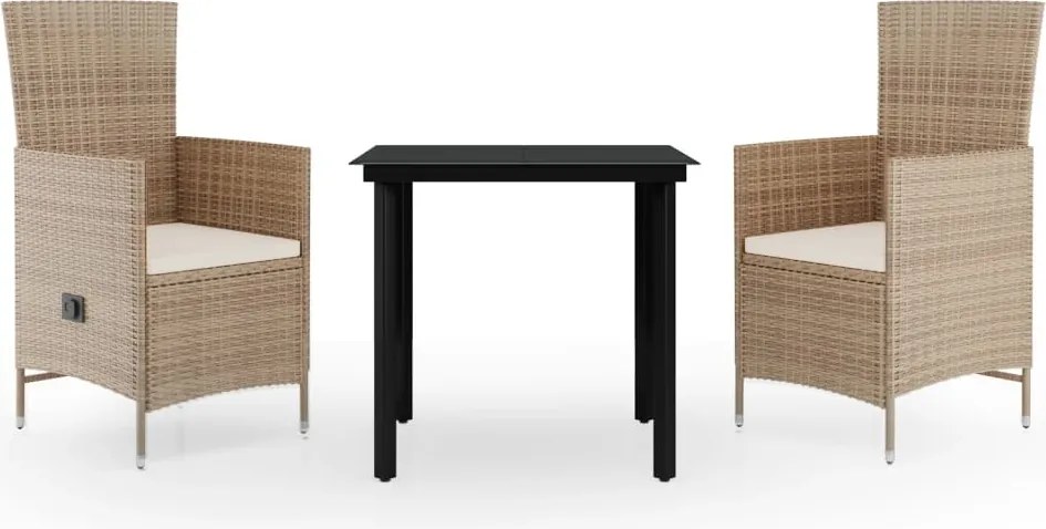 vidaXL 3 részes bézs kerti étkezőgarnitúra párnákkal