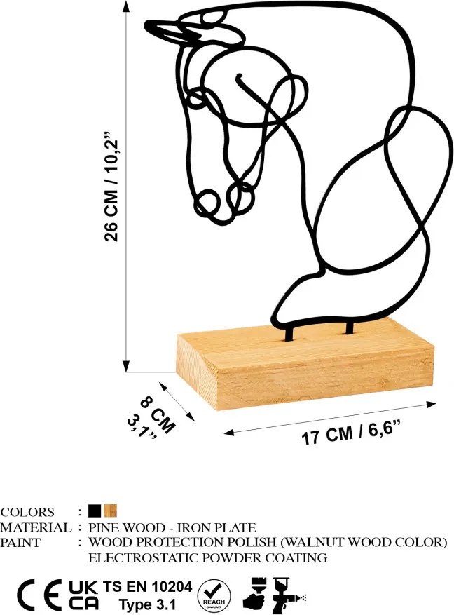 Equine fém dísztárgy, fekete, 26×8 cm